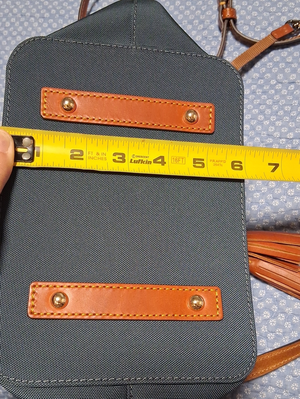 Dooney & Bourke Navy Blue Canvas Crossbody with Brown Leather Trim - Picture 16 of 16